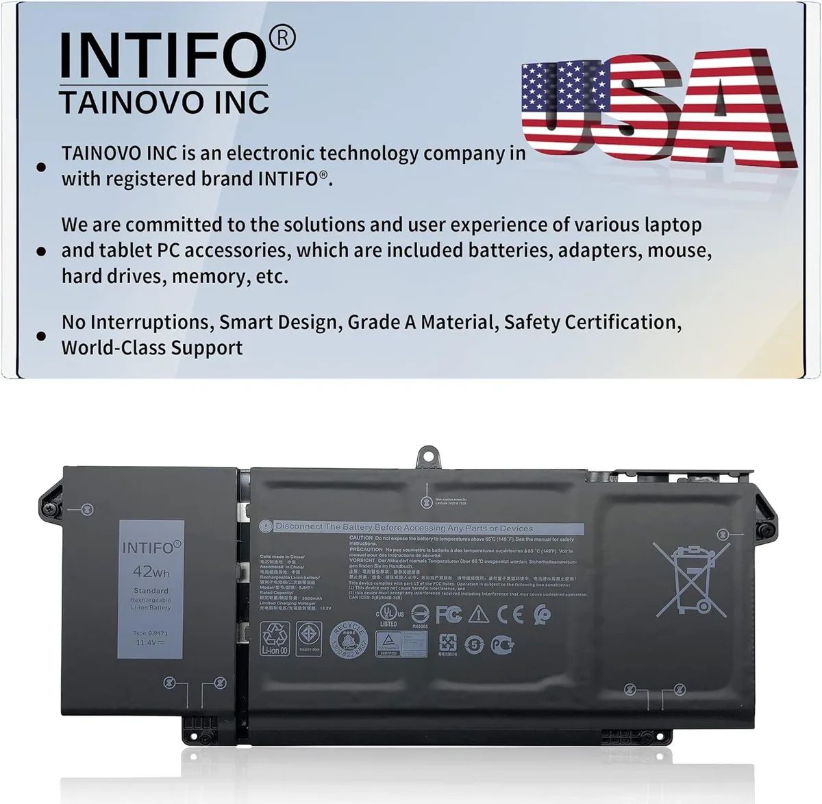 NShi NShi 9JM71 42Wh 11.4V 3-Cell laptop battery for Dell Latitude 5320 7320 7420 7520 — product photo