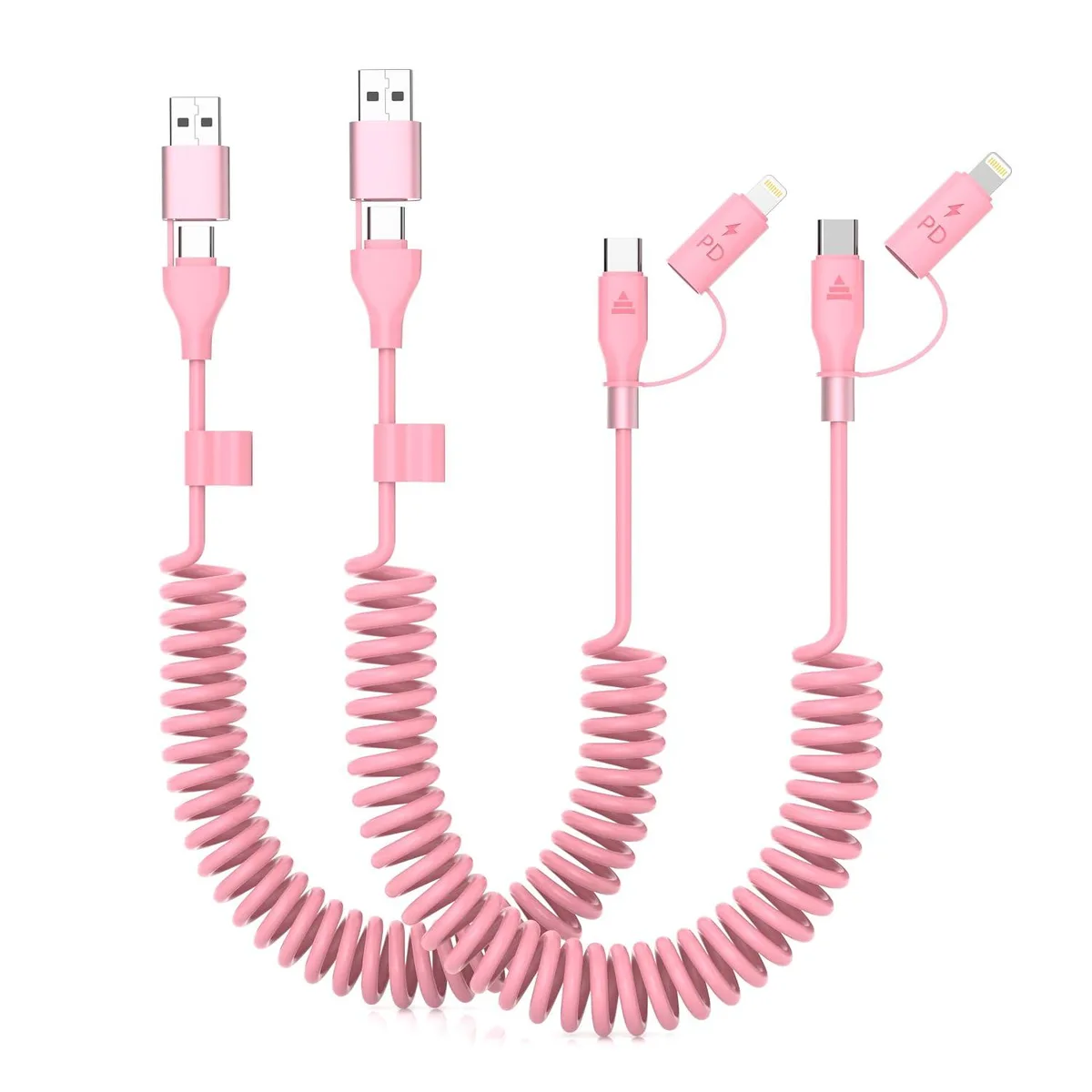 Mobee Mobee Pink 4-in-1 Retractable CarPlay Cable 60W USB-C Lightning — product photo
