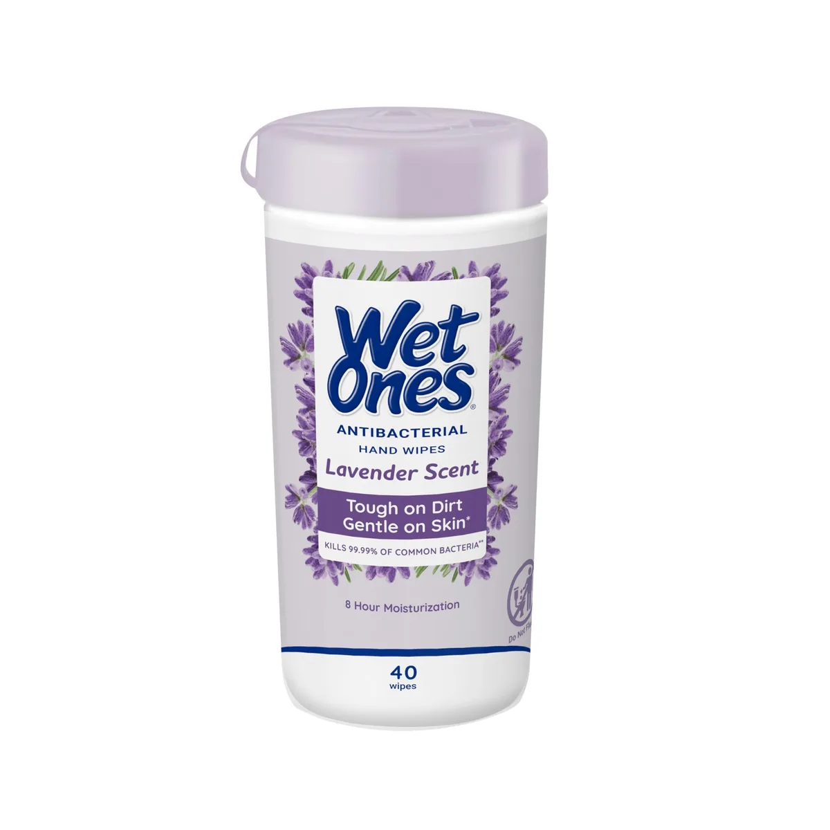 Cylindrical lavender-scented wipe canister, 40 count