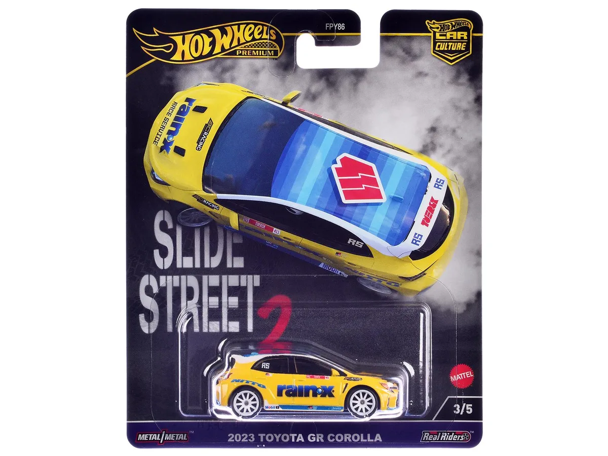 Hot Wheels Hot Wheels 2023 Toyota GR Corolla "Rain X" Yellow "Slide Street 2" Diecast Car 2.625 in — product photo