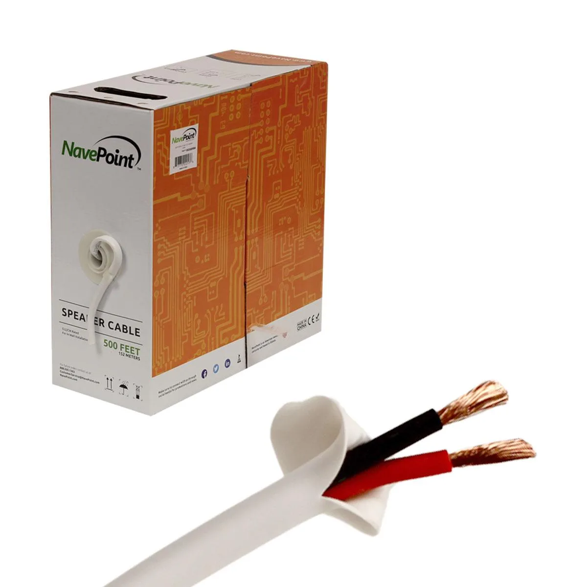NavePoint NavePoint 12 AWG 2-Conductor In-Wall Speaker Cable 500ft White — product photo