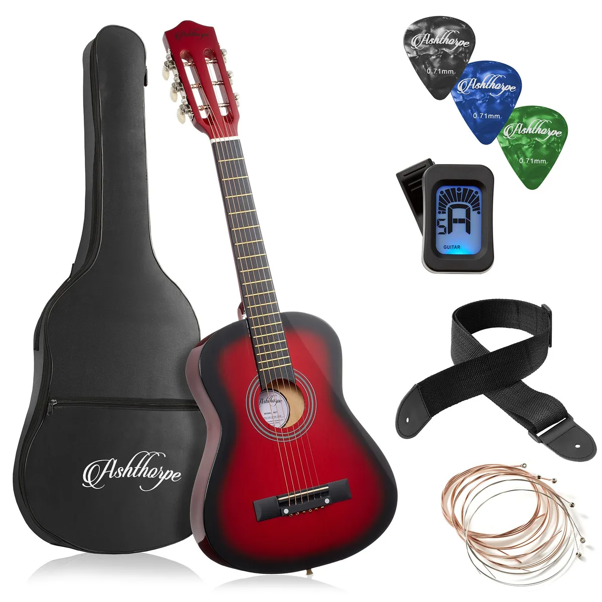 Ashthorpe Ashthorpe 30-inch Beginner Acoustic Guitar (Red) — product photo