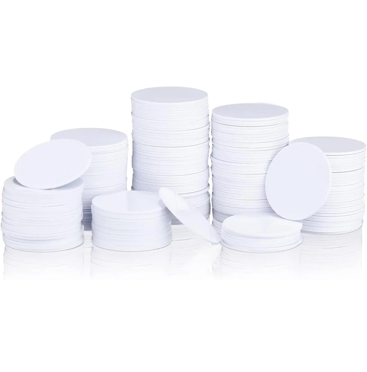 30 white round NFC stickers on a roll, 25 mm diameter, glossy waterproof PVC finish