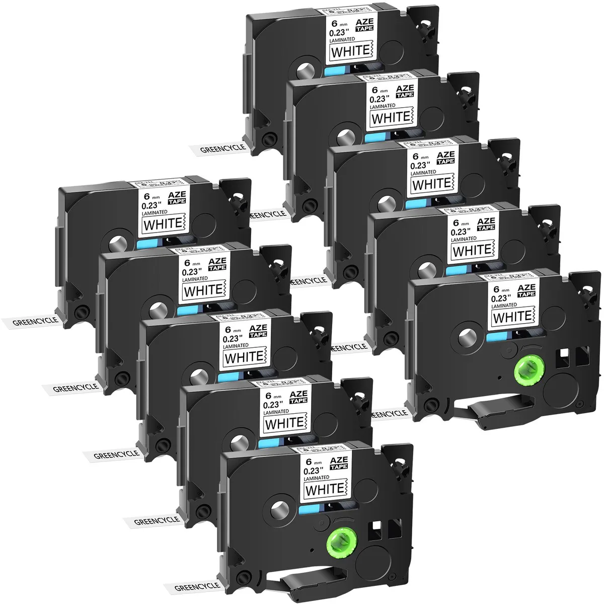 GREENCYCLE GREENCYCLE TZe-211 10PK Black on White 6mm 8m label tape — product photo