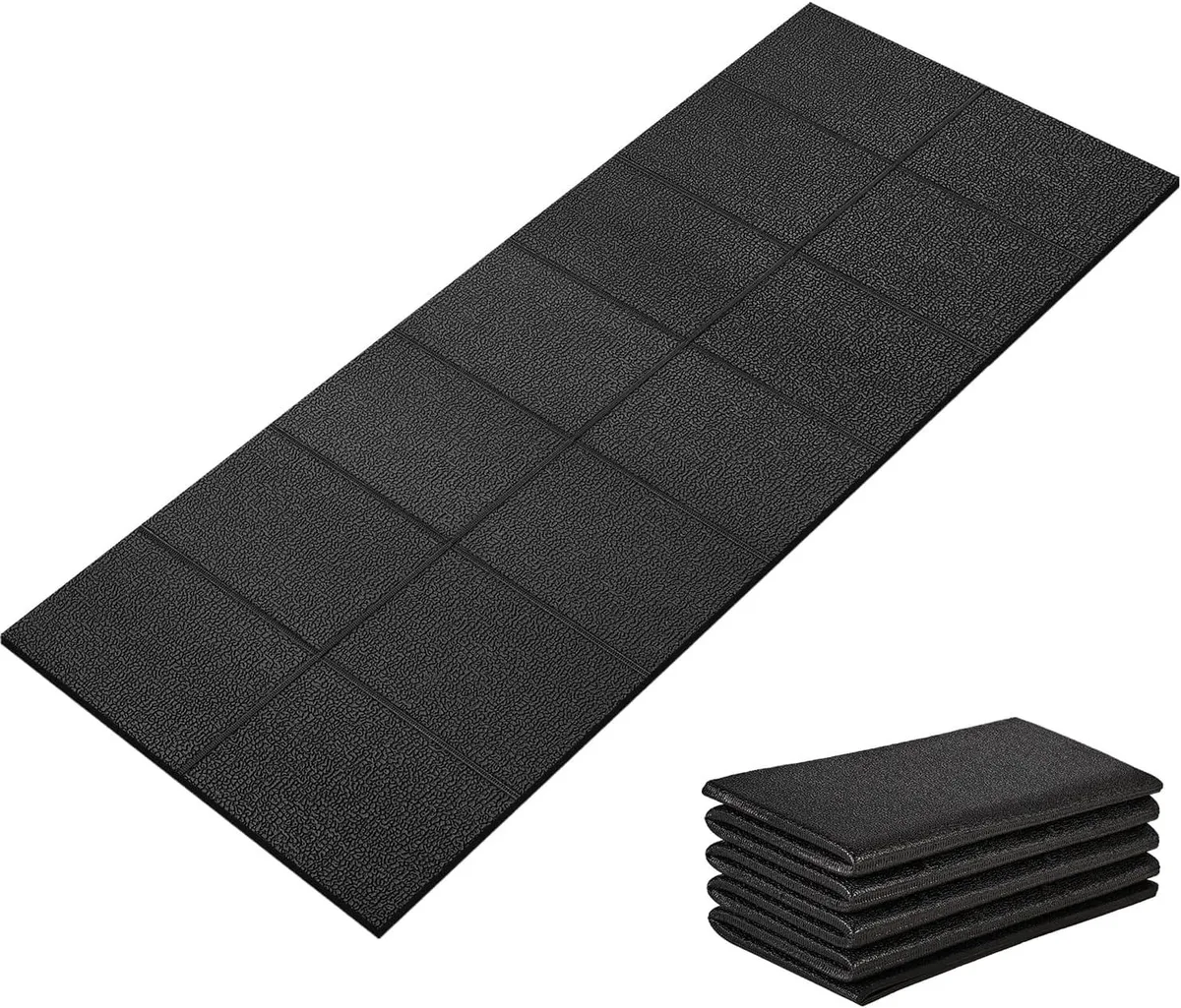 Foldable black PVC mat 68 by 24 inches folded to 12 by 10.2 inches