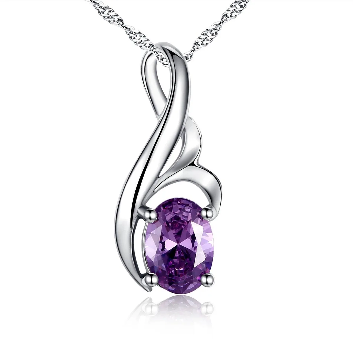 Mabella Fashion Mabella Fashion Oval Cut Simulated Amethyst 925 Sterling Silver Necklace 18 in — product photo