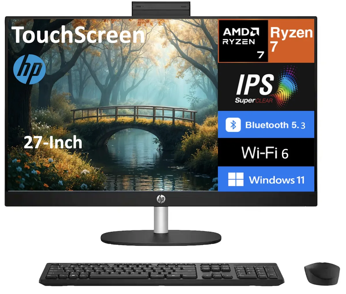 HP HP 27 All-in-One PC Ryzen 7 7730U 64GB DDR4 4TB NVMe 27" Touch Windows 11 Pro — product photo