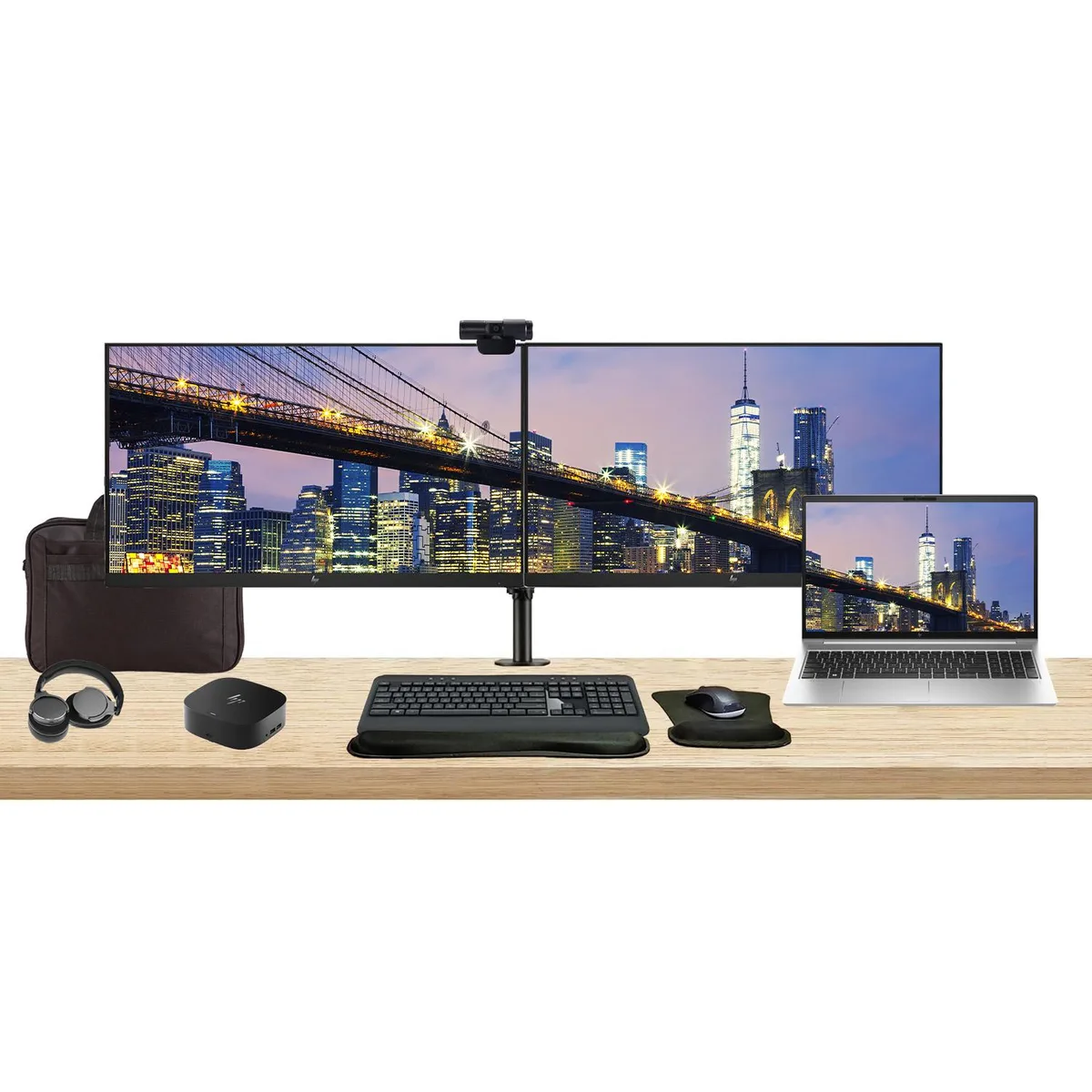 HP HP ProBook 455 G10 15.6" Ryzen 5 7530U 8GB 256GB Dual 27" Monitor Bundle — product photo
