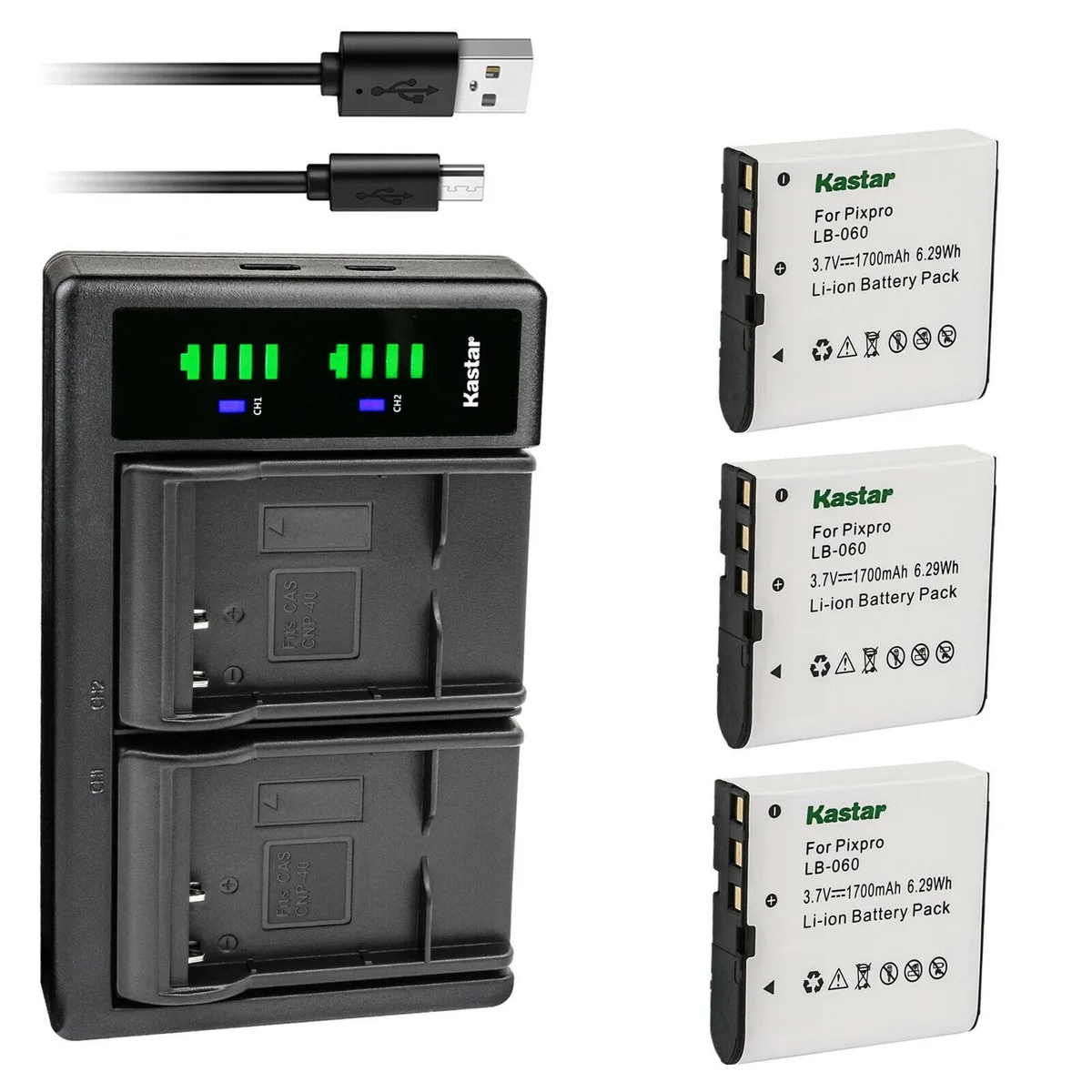 Kastar Kastar 3-Pack LB-060 Battery &amp; LTD2 USB Charger — product photo