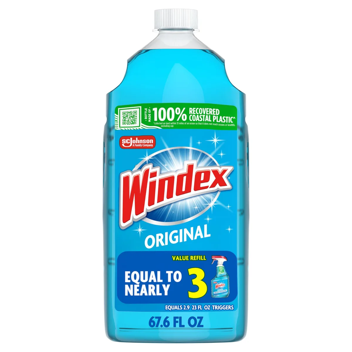  Windex Original Blue Glass Care Refill 2L 67.6 fl oz 100% Recycled Plastic — product photo