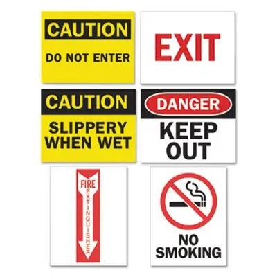 Twelve safety sign inserts on waterproof tear-resistant paper, assorted messages, 8 3/4 by 11 1/4 inches