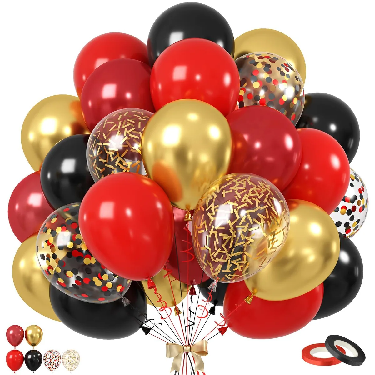  Biapian 60PCS 12 Inch Red Black Gold Confetti Latex Balloon Set — product photo
