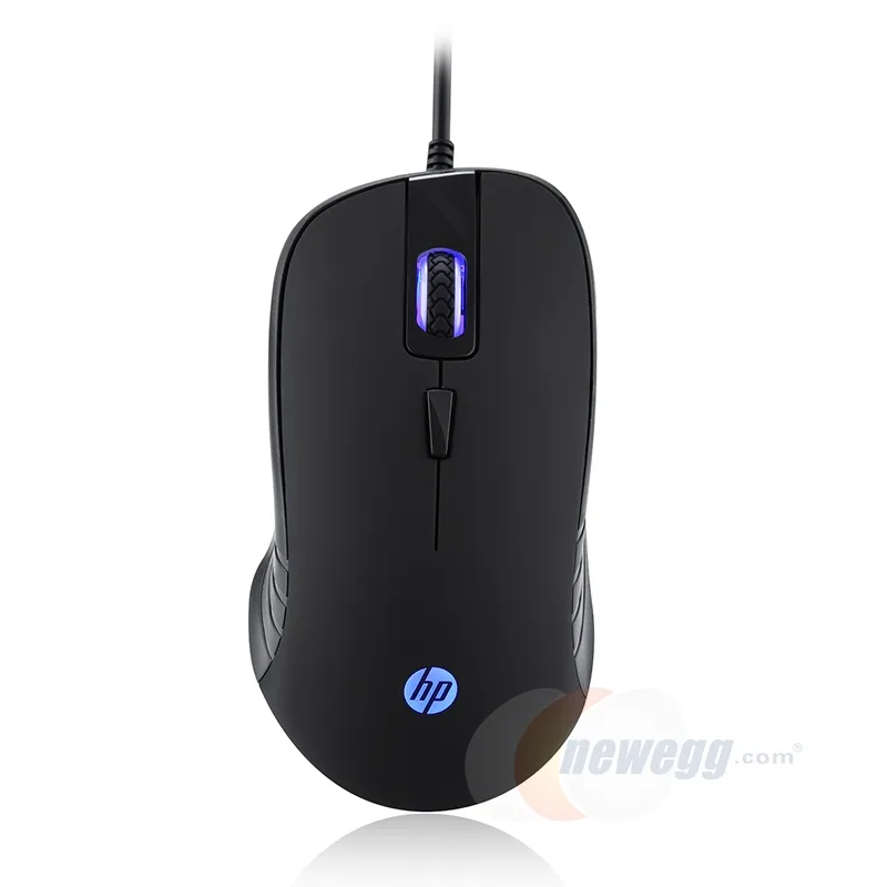 Black wired optical mouse with ergonomic shape and four buttons