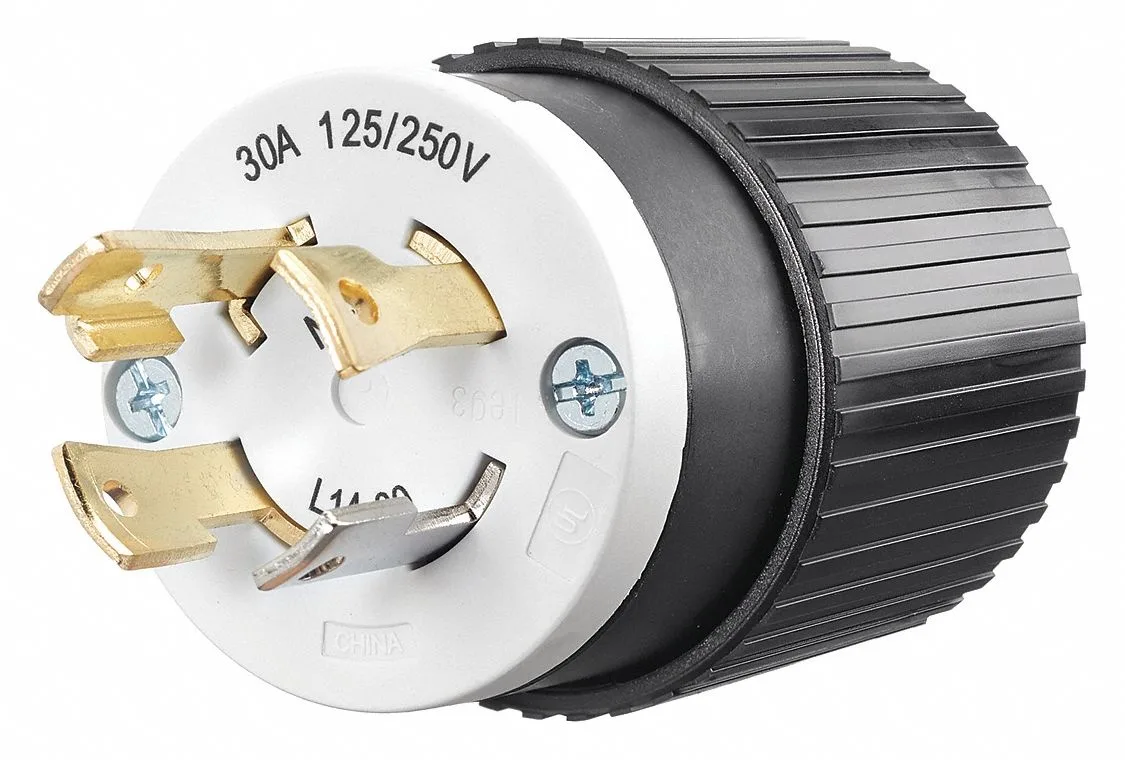 Black nylon locking plug model 71430NP rated 125/250VAC 2.0 HP
