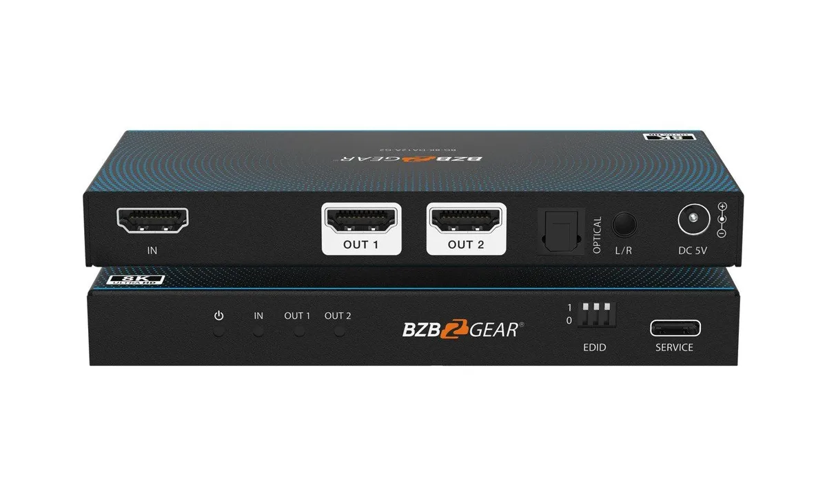BZBGEAR BZBGEAR 1x2 8K HDMI 2.1 48Gbps Splitter with Audio De-Embedding — product photo