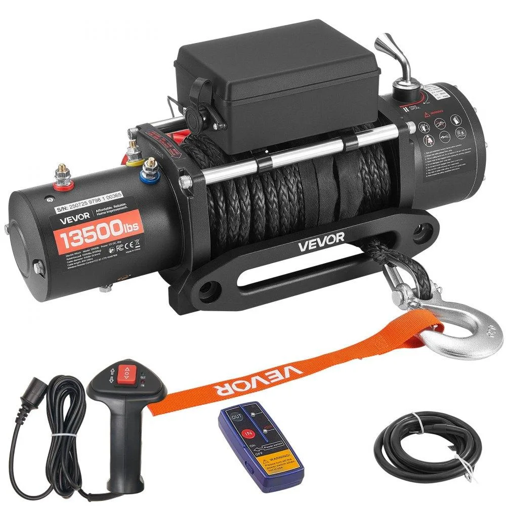 VEVOR VEVOR 13500 lb Electric Winch 12V 3/8 in 85 ft Synthetic Rope Wireless Wired Remote IP55 — product photo