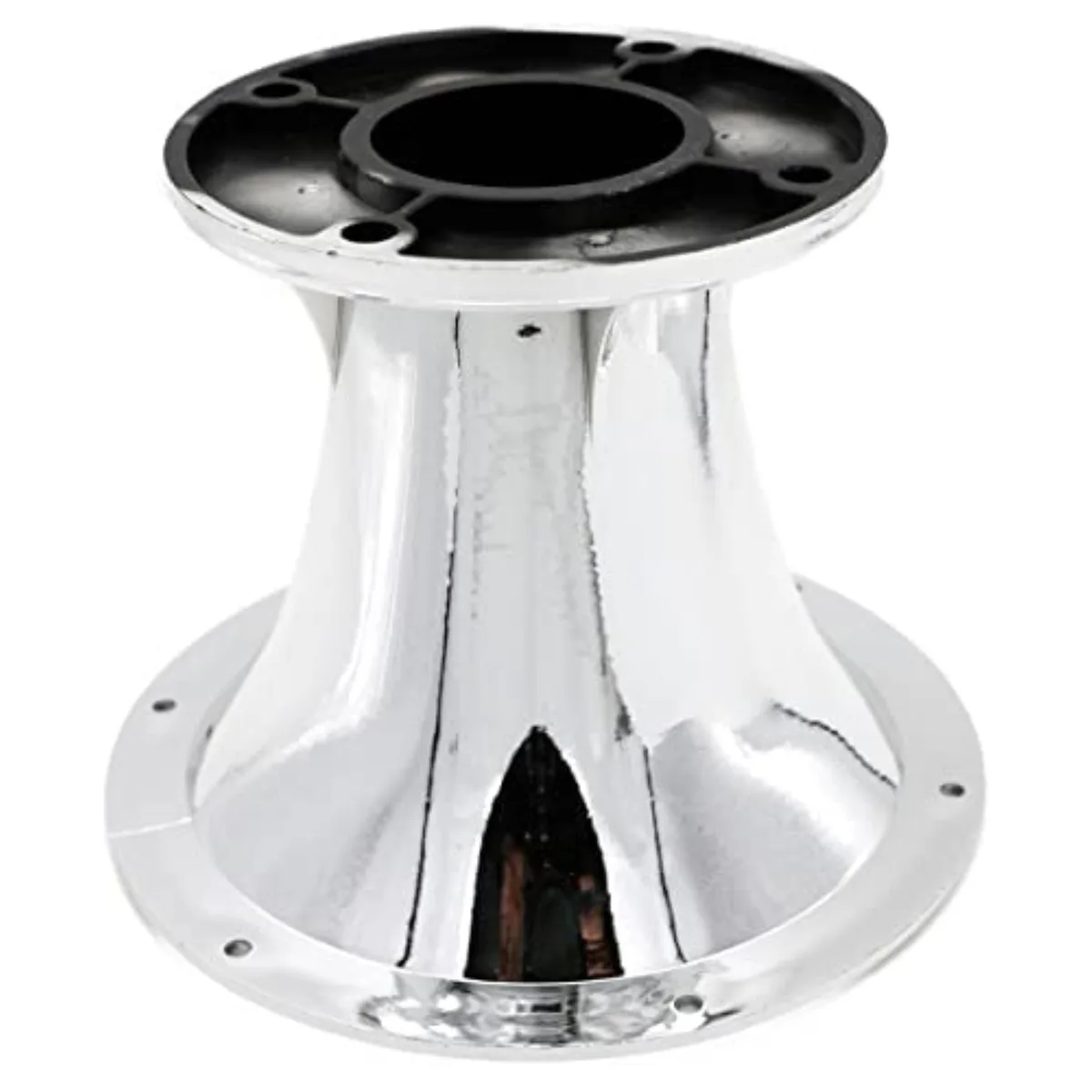 Small black and silver bolt-on horn, two-inch diameter, matte finish with visible mounting bolts