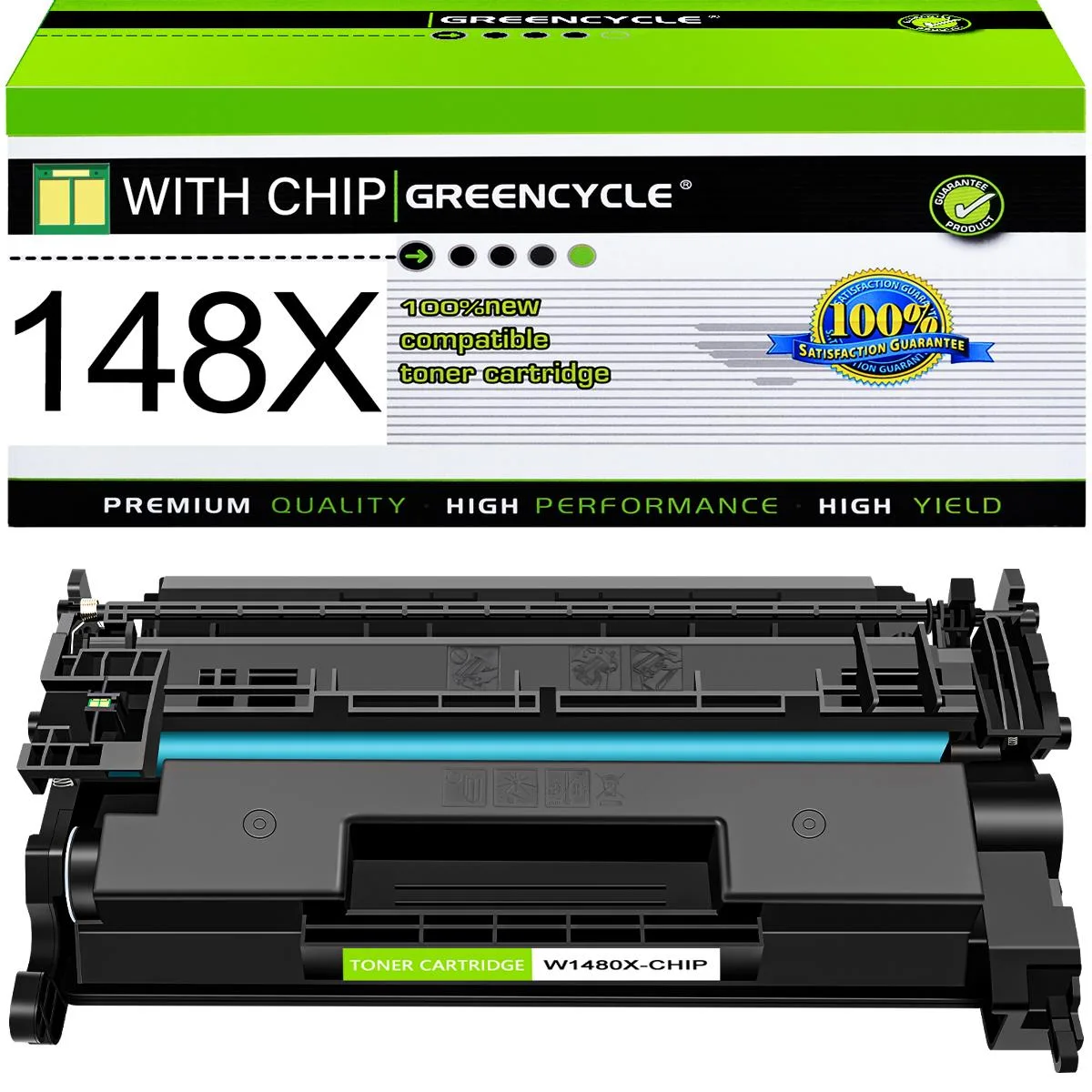 GREENCYCLE GREENCYCLE 148X W1480X Black Toner Cartridge 9500 Pages — product photo