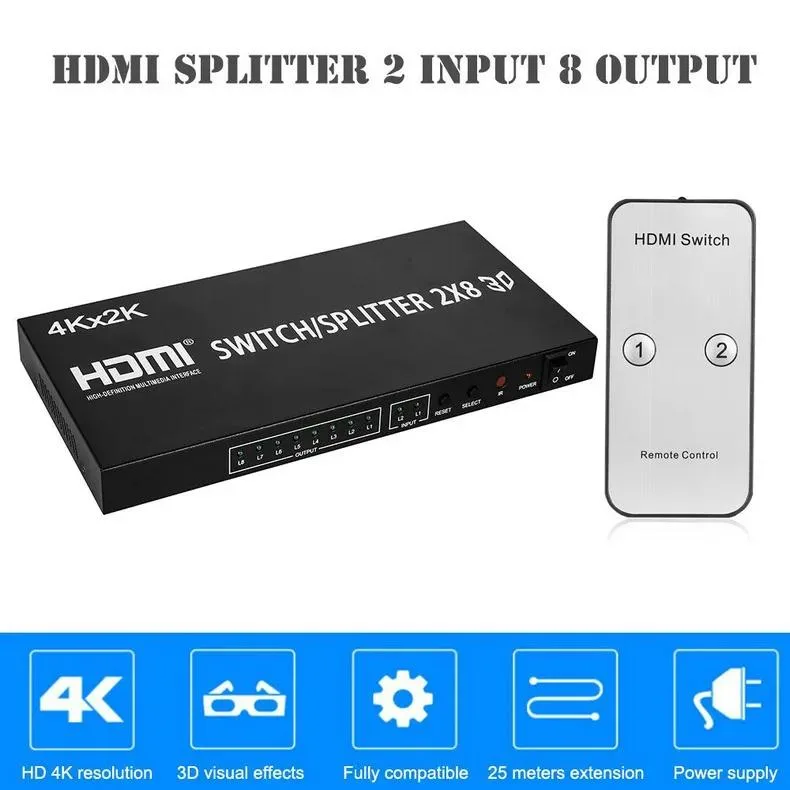 YINGHUA YINGHUA 2x8 HDMI KVM Switch 4K 30 Hz 1080p 60 Hz US Plug — product photo