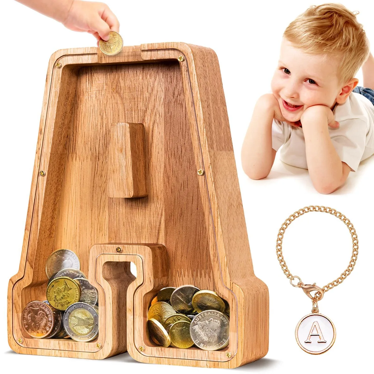  Wooden Letter Piggy Bank Educational Toy (A) — product photo