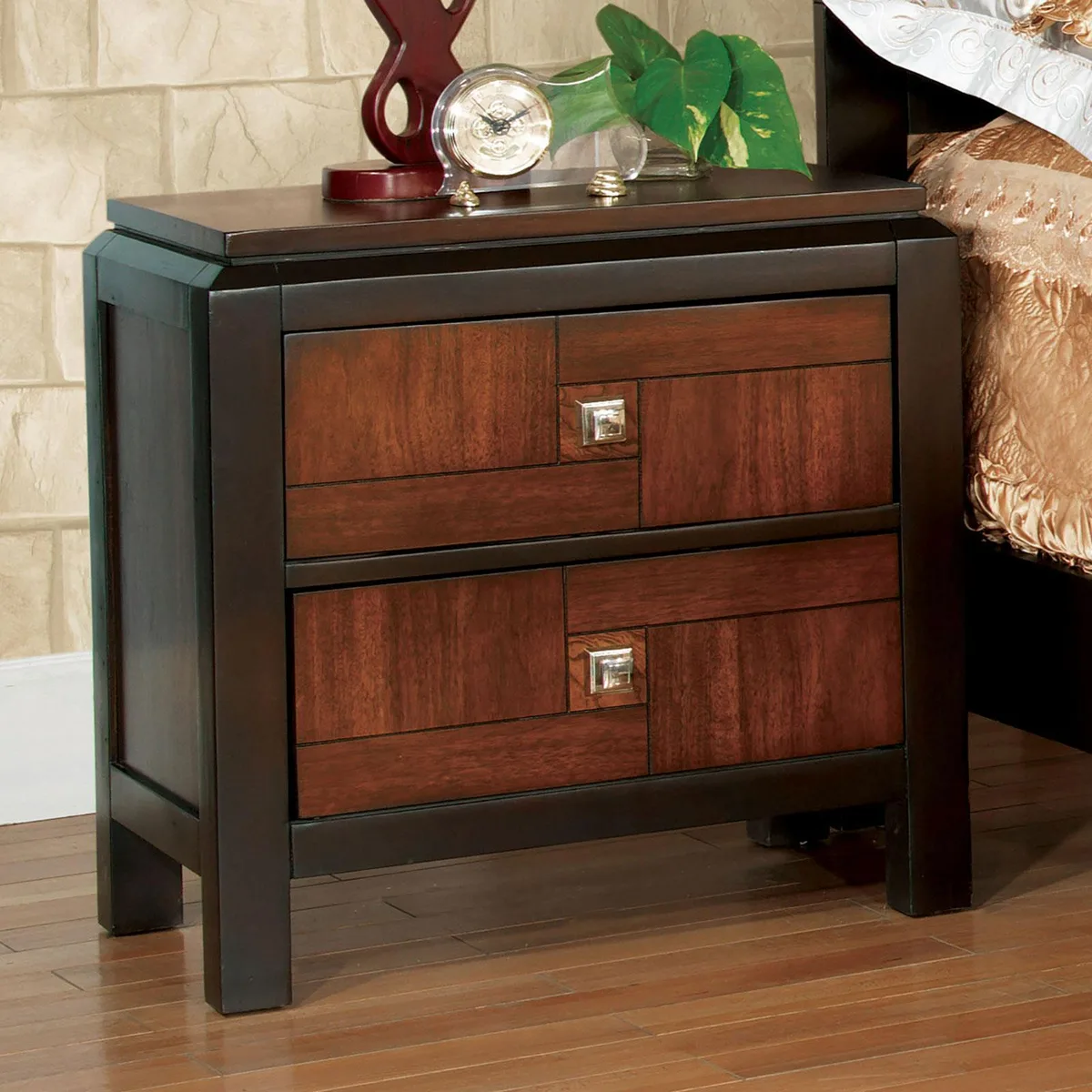 tuphen tuphen Acacia Walnut Nightstand 24"W 17"D 28"H 2-Drawer Solid Wood — product photo