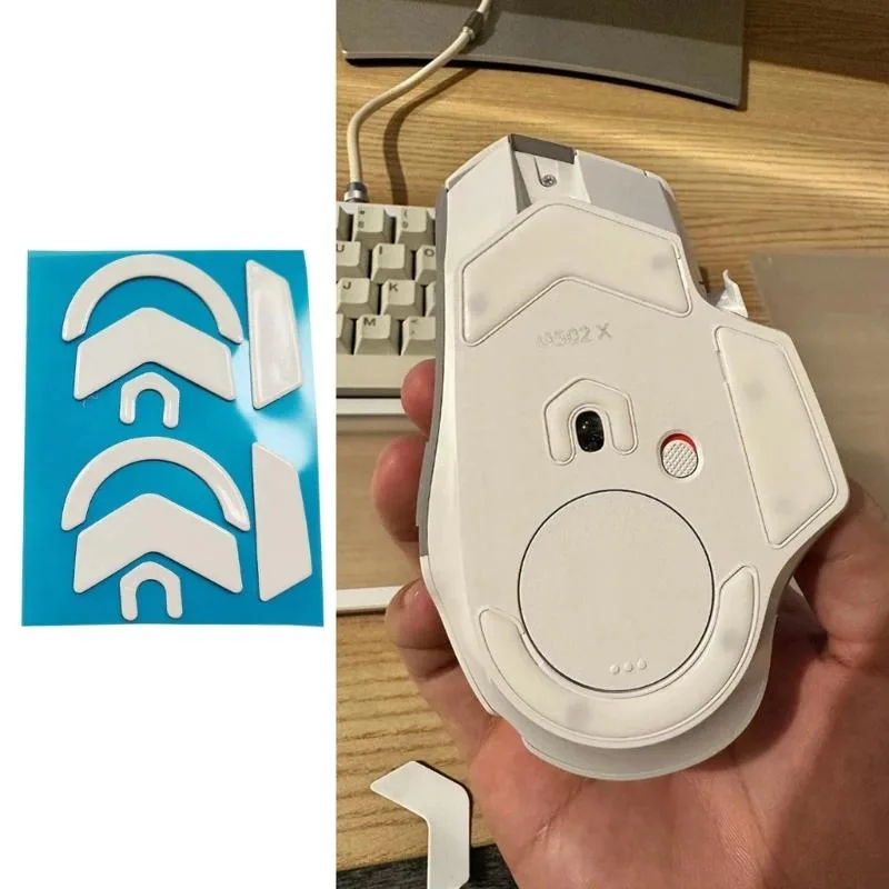 Two sets of white PTFE mouse feet with curved Arc edges for G502X Wireless
