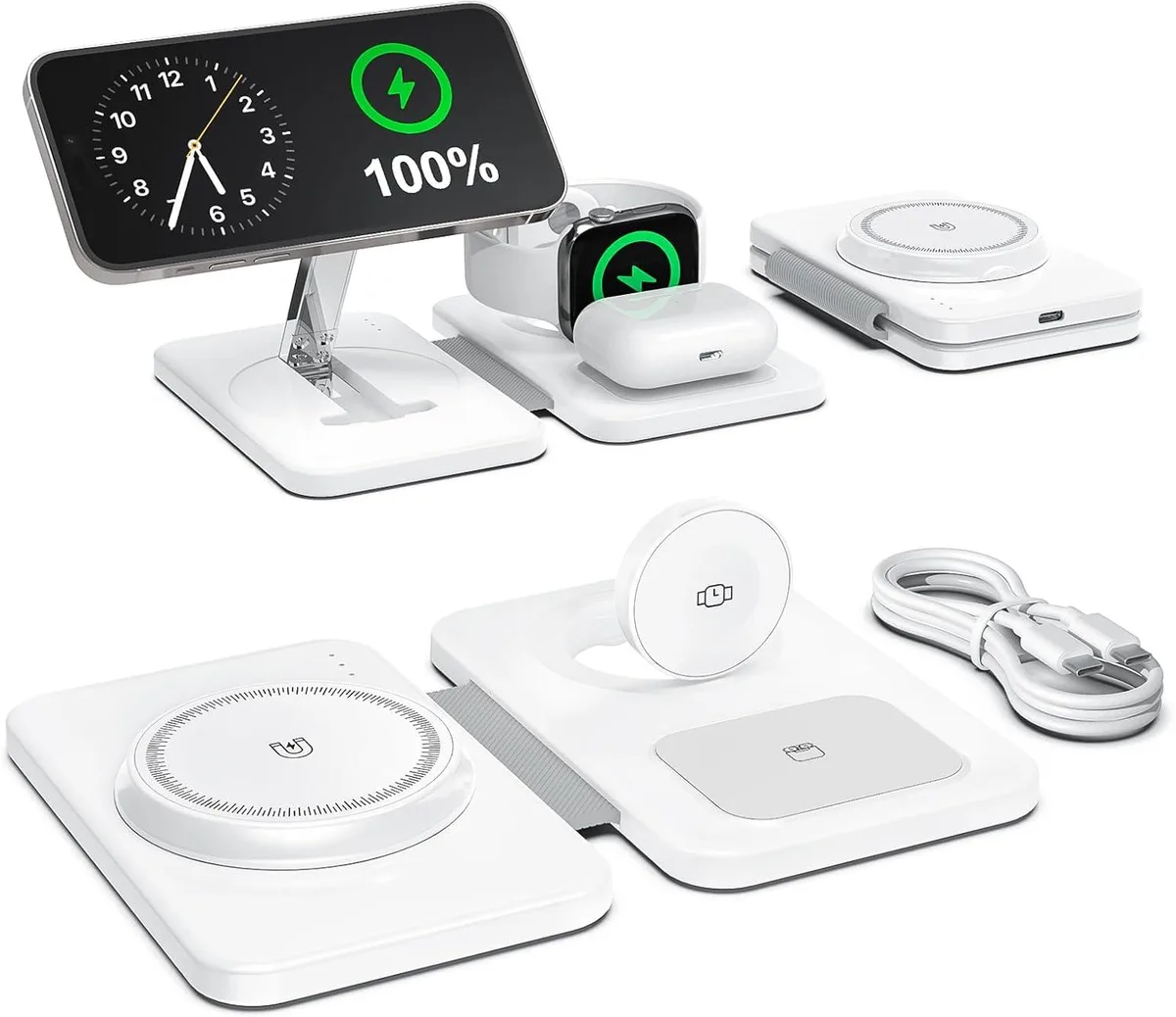FLEANE FLEANE 3-in-1 Magnetic Wireless Charger Foldable Stand iPhone 12-17 Watch AirPods — product photo