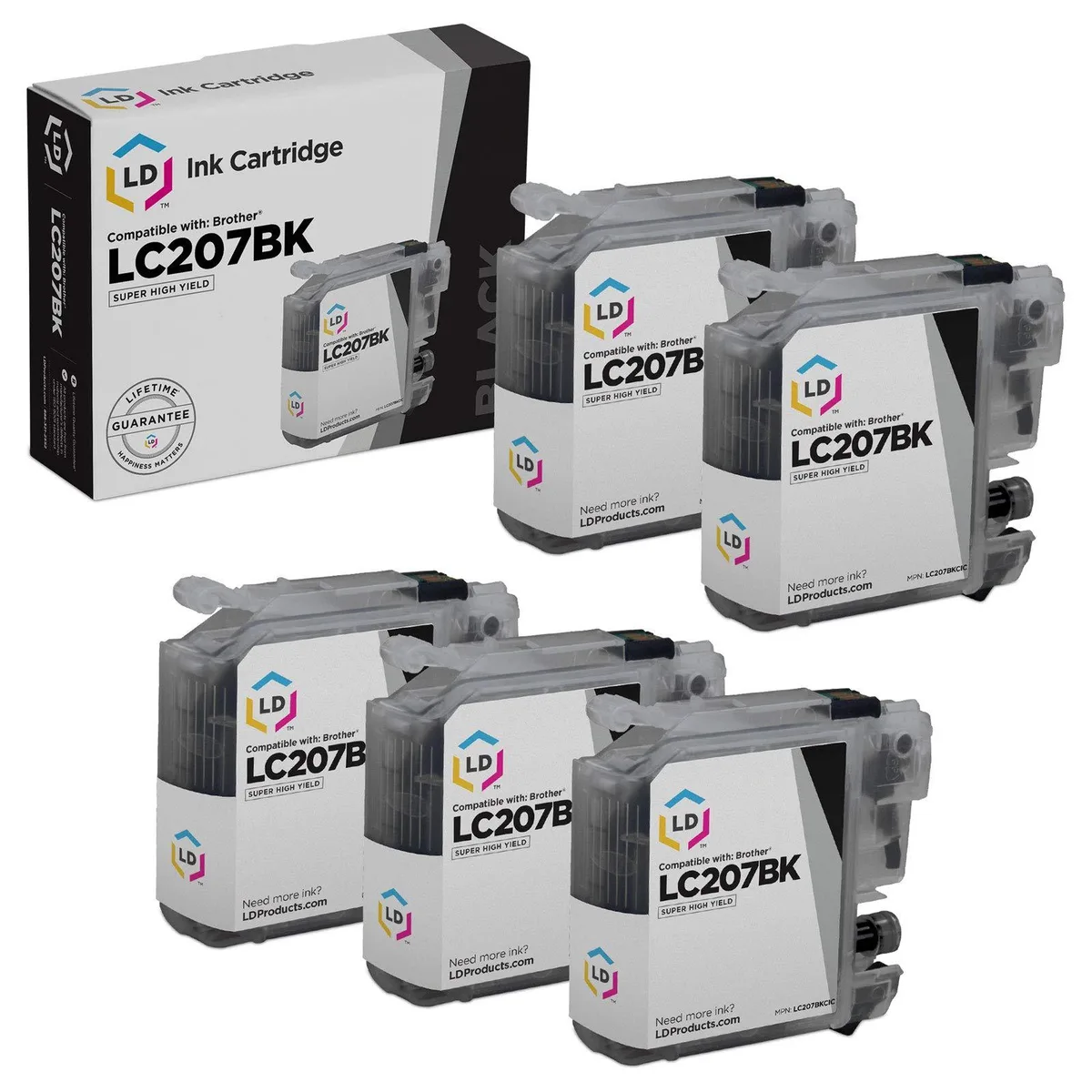 LD Products LD Products Compatible Ink Cartridge Brother LC207BK Black 5-Pack 1200 Pages — product photo