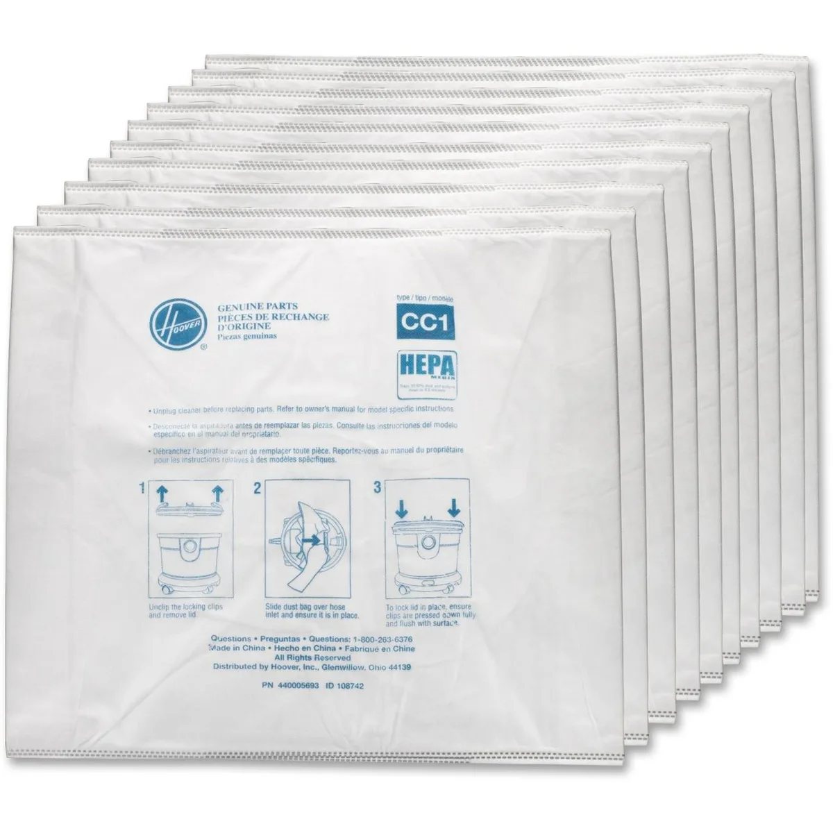 HOOVER HOOVER AH10363 Type-CC1 HEPA Vacuum Bags 10 Pack — product photo