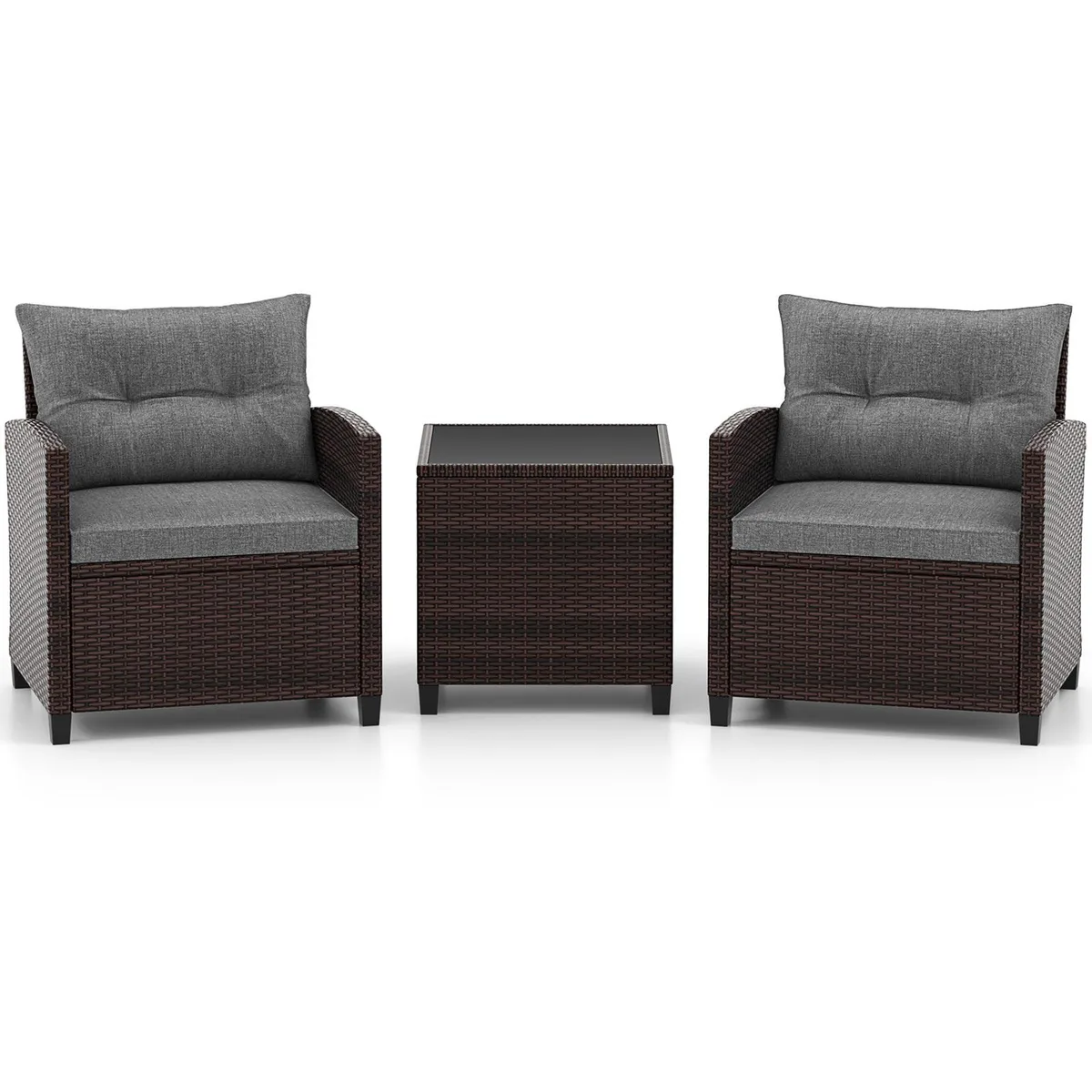 SlickBlue SlickBlue 3-Piece Rattan Patio Set Grey 26.5" Chairs 19.5" Table — product photo