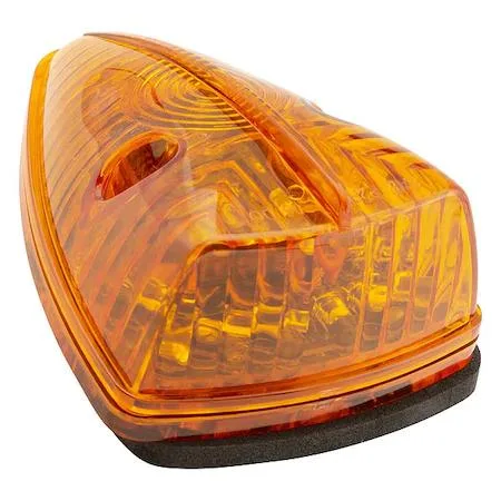 Triangular yellow LED marker lamp with polycarbonate lens and housing, screw-mount design, blunt-cut wires, 15 diodes