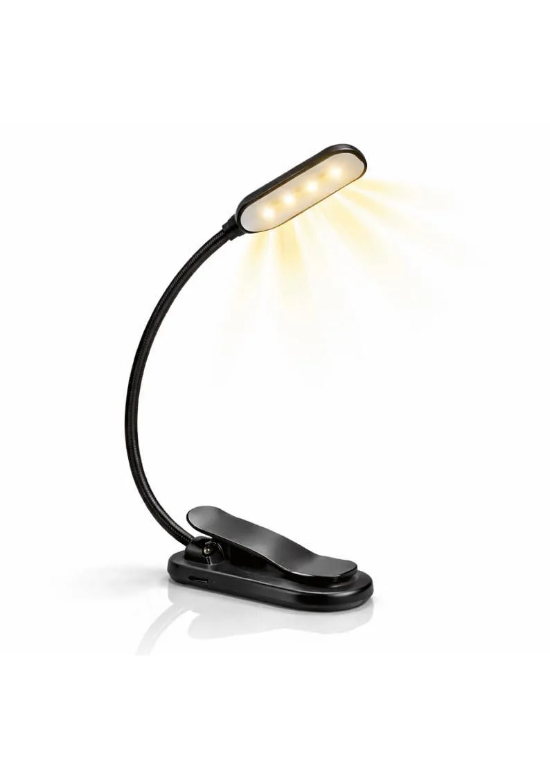 Compact rechargeable clip-on LED book light with flexible neck