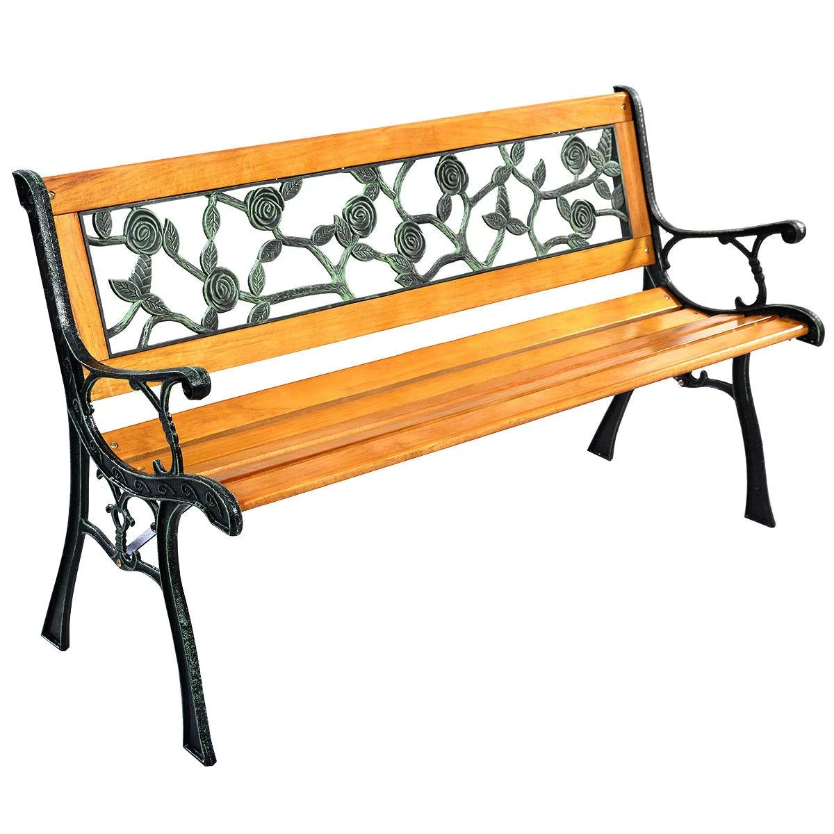 SlickBlue SlickBlue 49.5 Inch Cast Iron &amp; Kembat Wood Patio Bench Natural — product photo