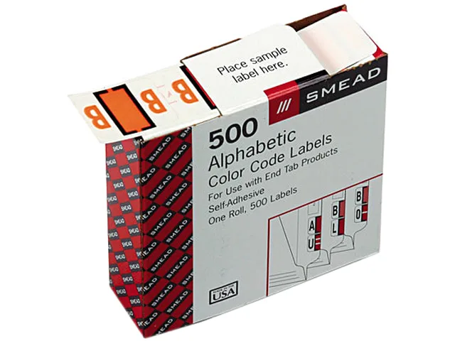 Smead Smead 67072 End Tab Labels Letter B Light Orange 500/Roll — product photo