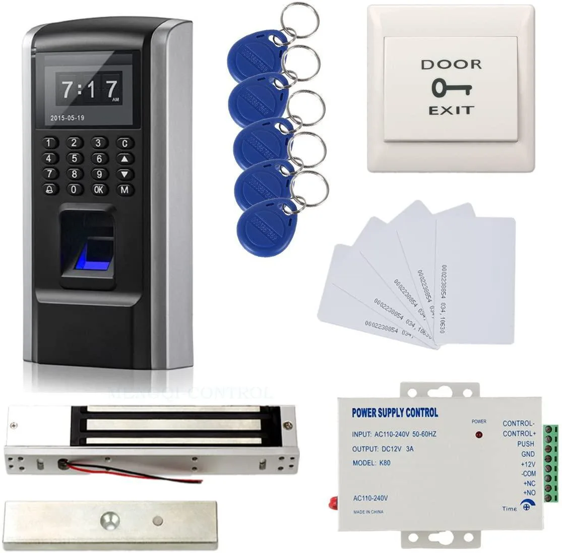 NShi NShi Fingerprint RFID Password Access Control Kit 600lbs Magnetic Lock 110V Power Supply 10 Cards Key Fobs — product photo