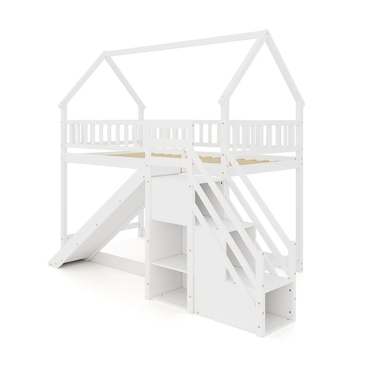 SlickBlue SlickBlue Twin Bunk Bed with Slide Staircase White 103.5" x 57" x 80 — product photo