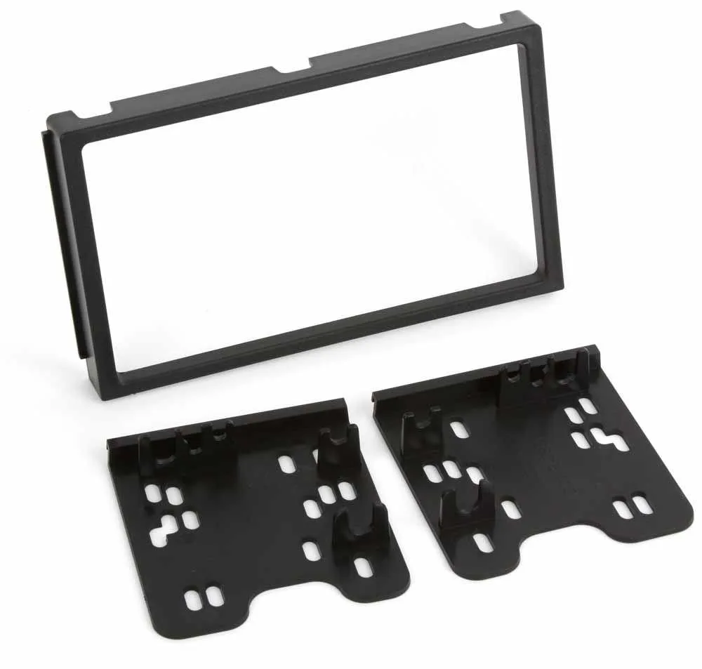 Black plastic double DIN dash kit with trim plate and mounting brackets