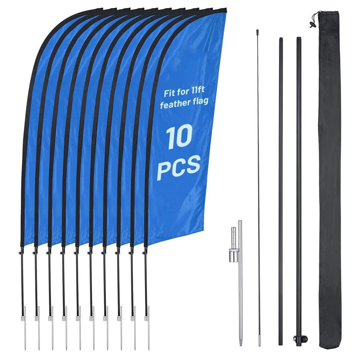 Instahibit Instahibit 35FTFSET001-11X10-STAKE 10 Pack 11ft Feather Flag Pole Kit with 20" Ground Spike Base — product photo