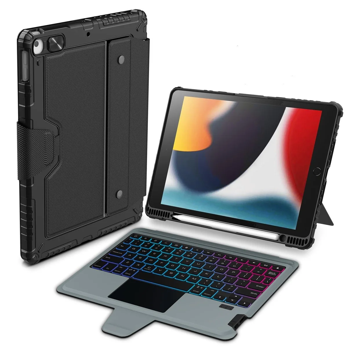 Nillkin Technology Co.,Ltd Nillkin iPad 7th/8th/9th Gen 10.2" Rugged Keyboard Case with Trackpad, 7-Color Backlit, Camera Cover, Black — product photo
