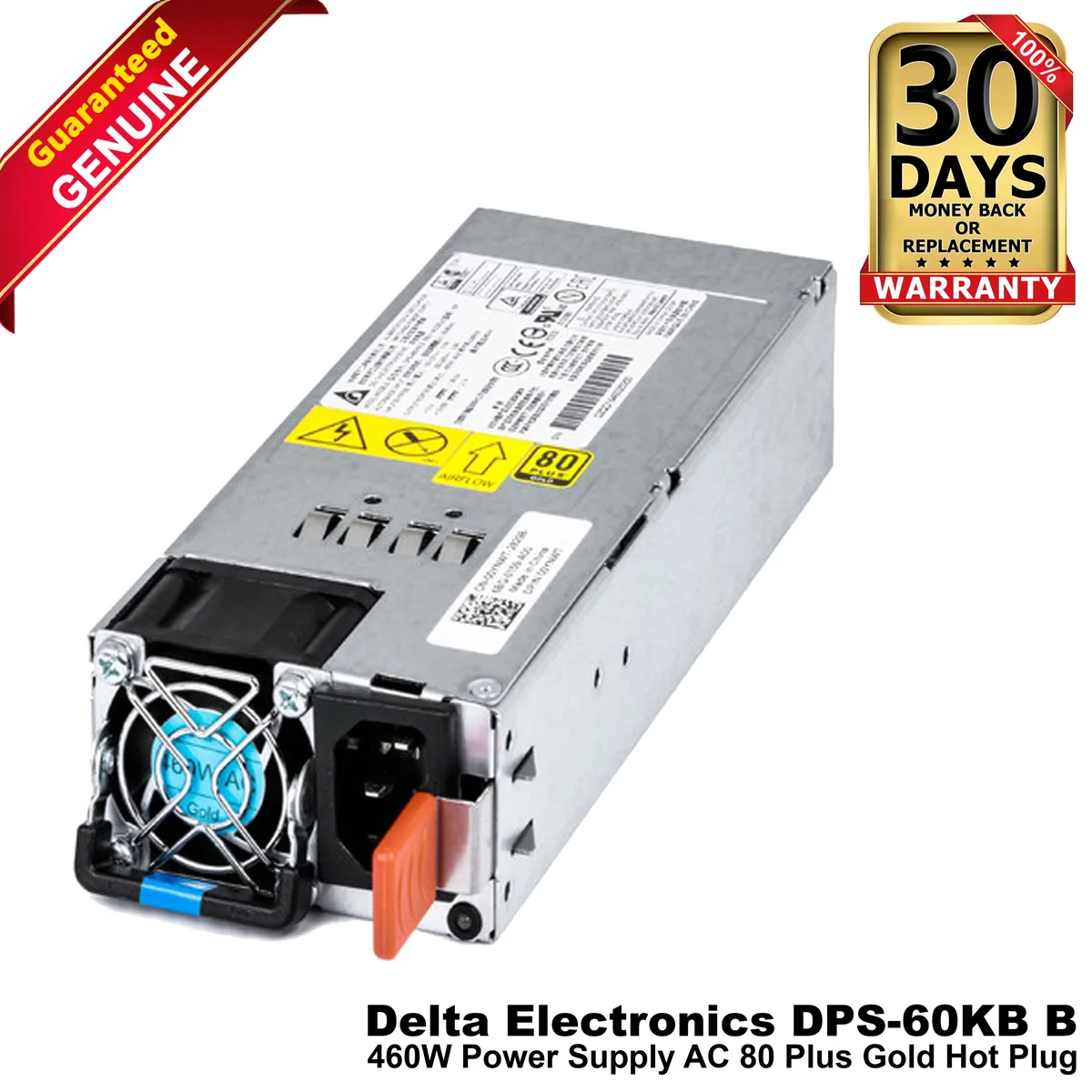 Dell 460W 80 Plus Gold hot-plug PSU, reverse airflow fan, matte metal enclosure