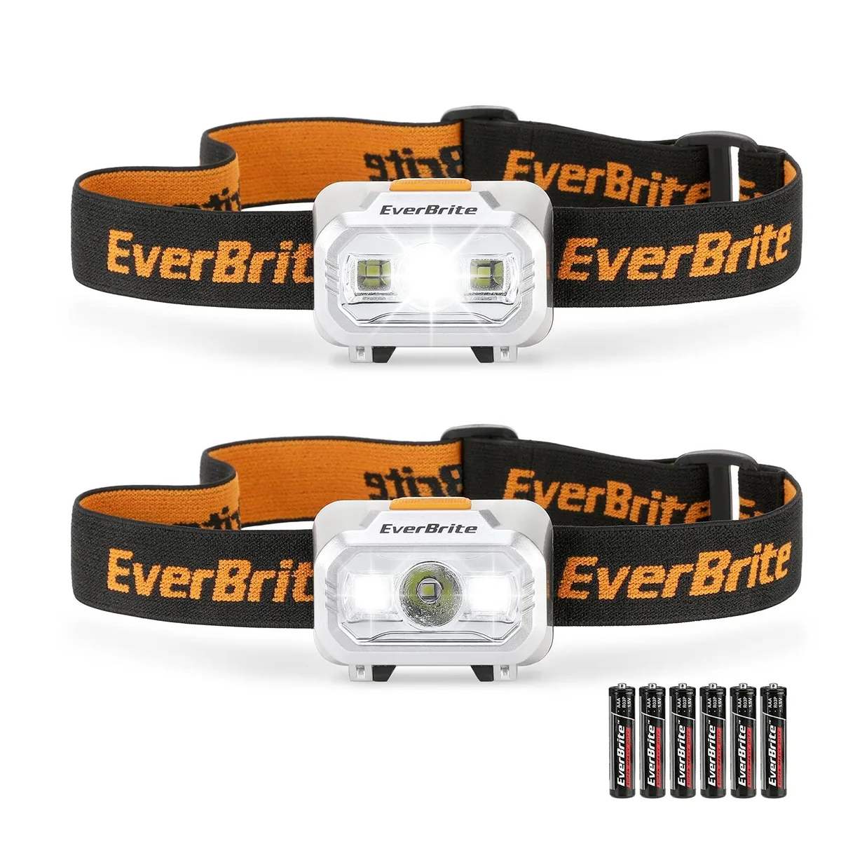 Two black LED headlamps with pivoting heads and adjustable straps