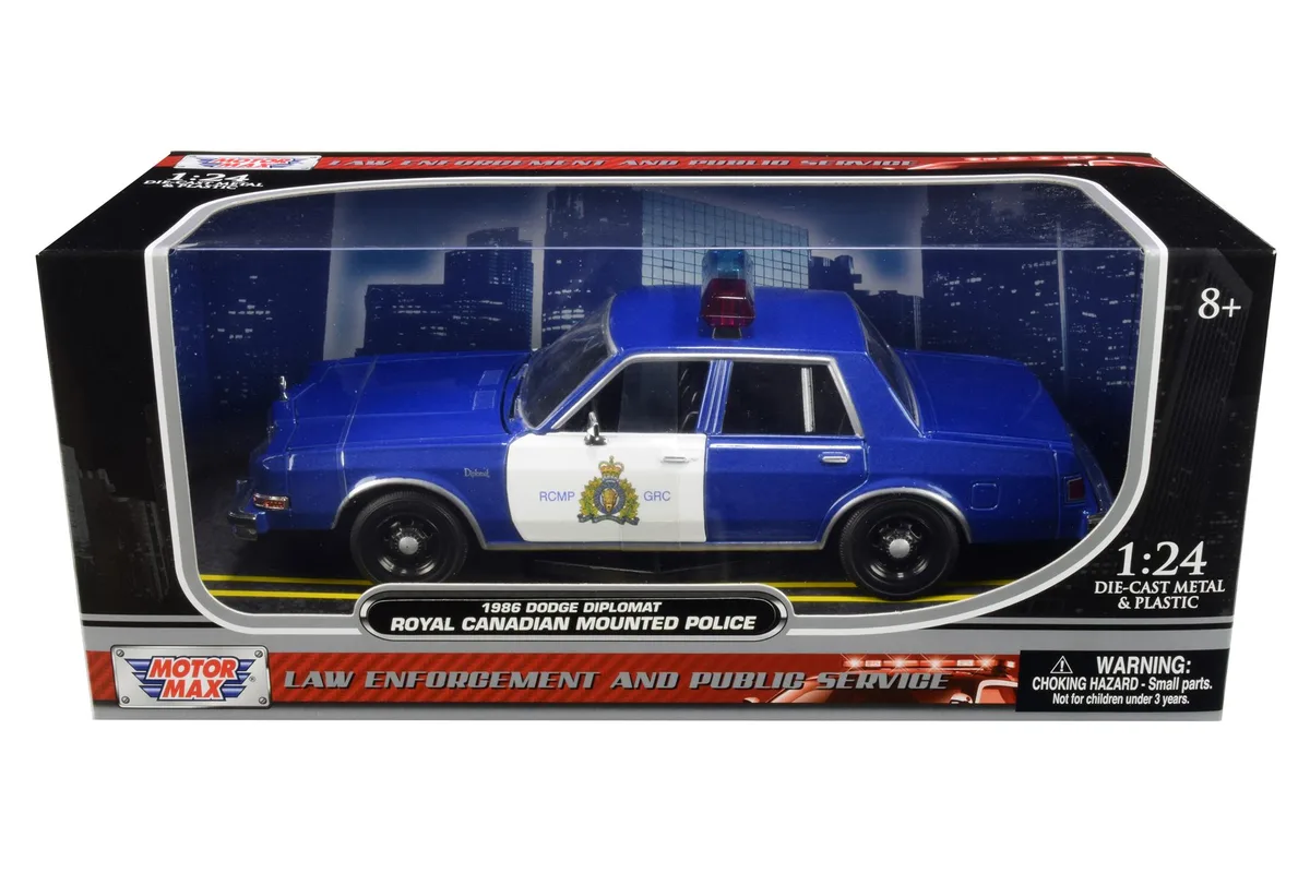 MOTORMAX MOTORMAX 1986 Dodge Diplomat RCMP Metallic Blue White 1/24 Diecast hobby collectible — product photo