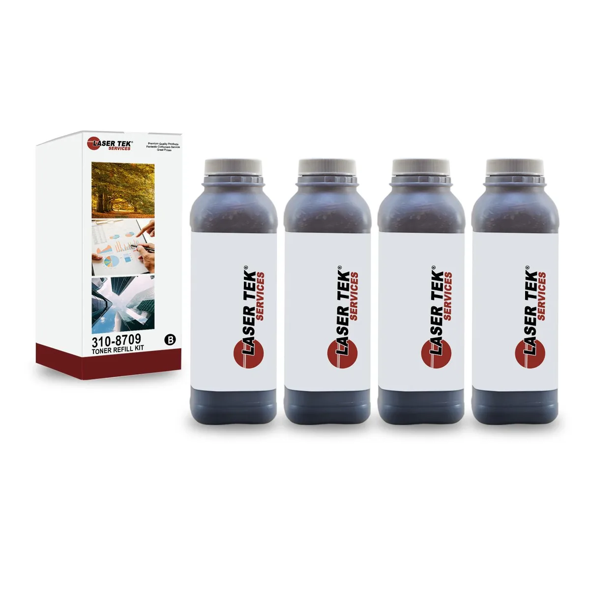 Laser Tek Services Laser Tek Services 4 Pack Black Toner Refill for Dell 1720 310-8707 310-8709 310-8706 GR332 — product photo