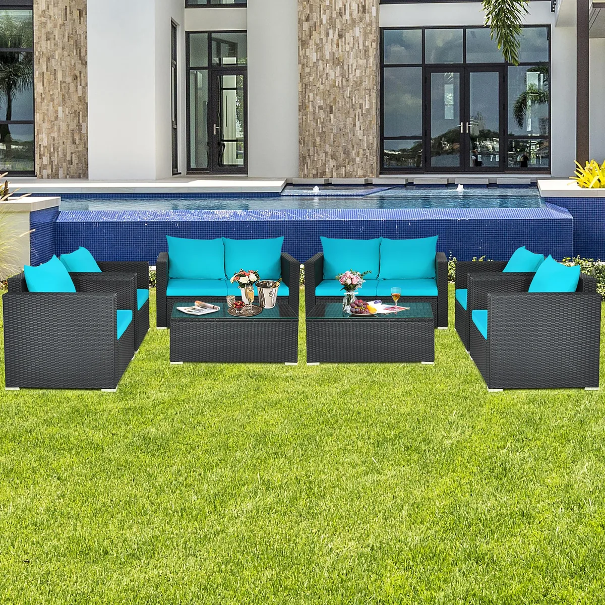 Costway Costway 8PCS Patio Rattan Sofa Set Turquoise — product photo