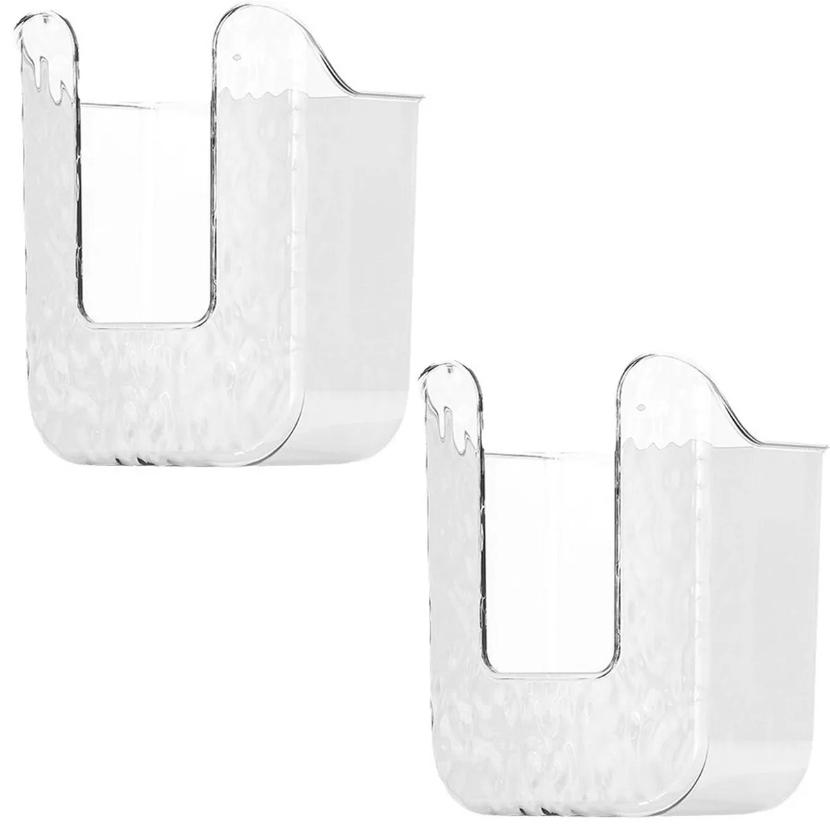 Two clear plastic wall-mounted wipe dispensers with adhesive backing