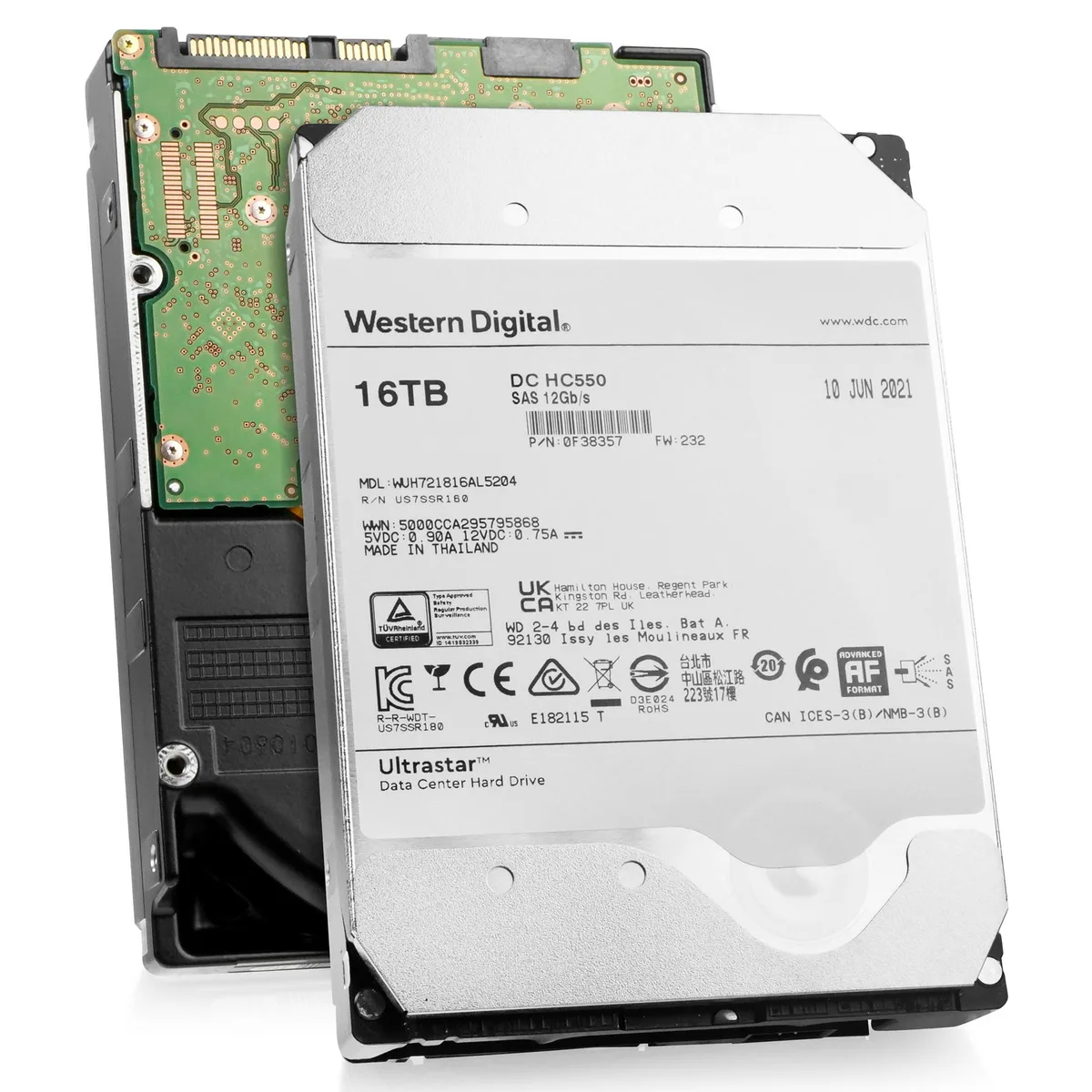 Western Digital Western Digital Ultrastar DC HC550 16TB 7200RPM SAS 12Gb/s 3.5" internal hard drive (WUH721816AL5204) — product photo
