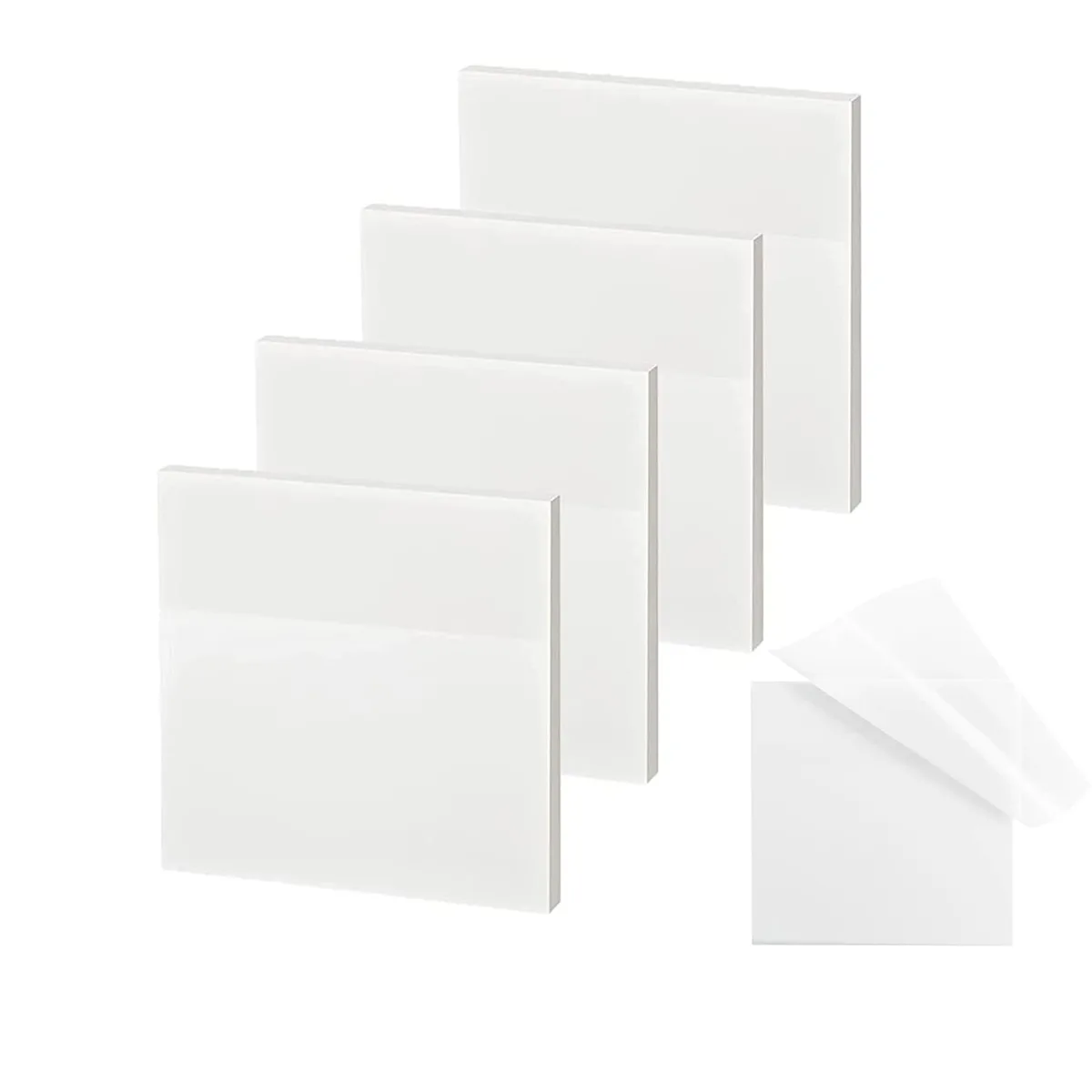 Clear square sticky notes in four pads, 50 sheets each, transparent PET finish