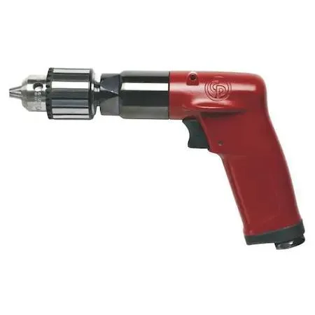 Silver pistol-grip air drill with keyed chuck and trigger throttle
