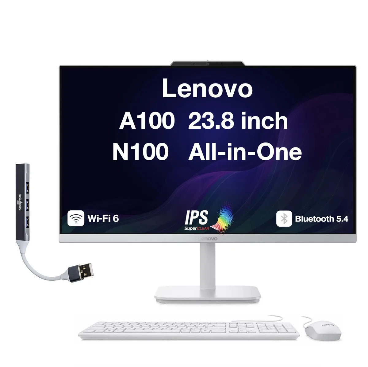 Lenovo Lenovo A100 All-in-One PC 23.8" IPS FHD 75Hz Intel N100 8GB DDR5 256GB NVMe Windows 11 Home Cloud Grey — product photo