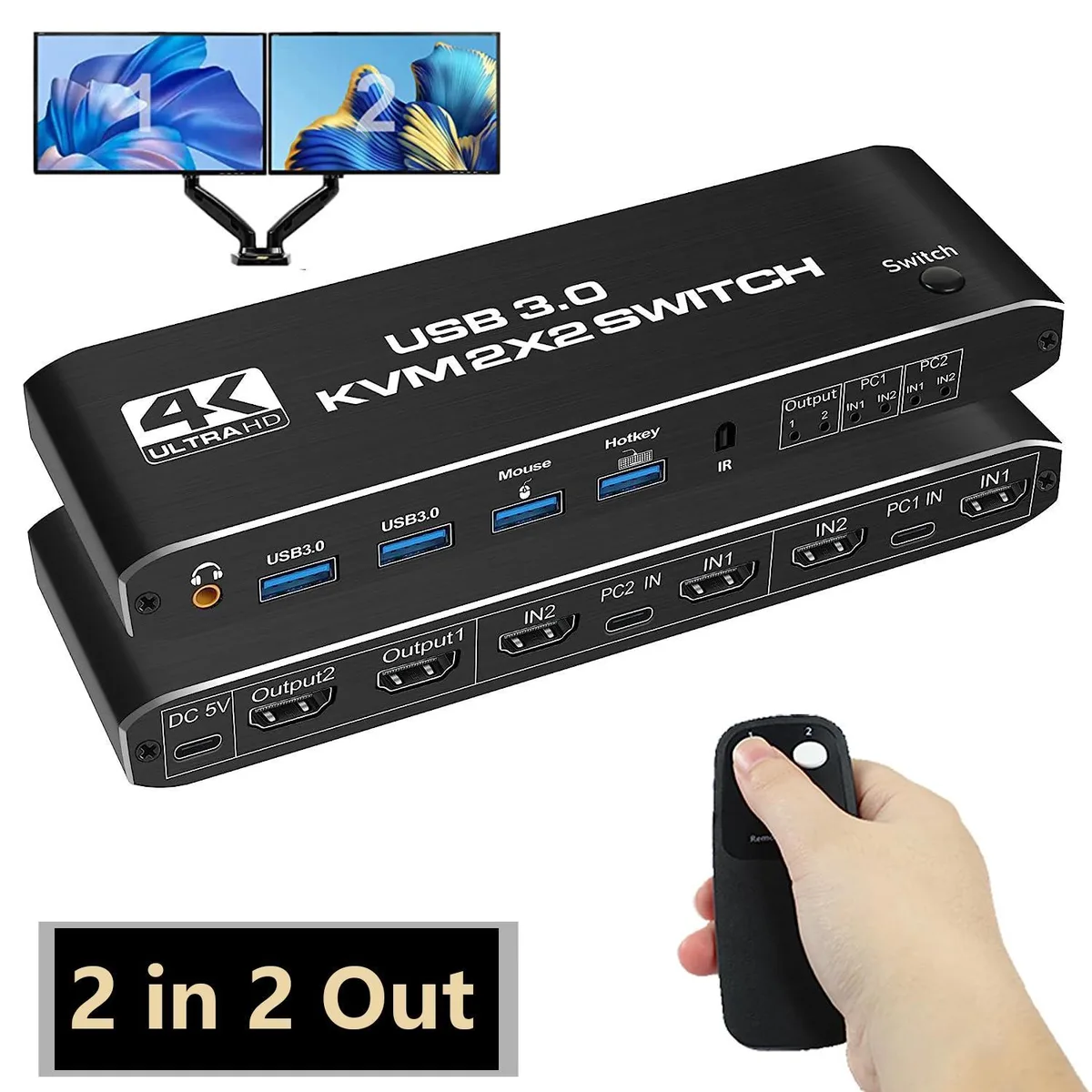 WRIARICH WRIARICH Dual Monitor HDMI KVM Switch 2-Port 4K60Hz Black — product photo
